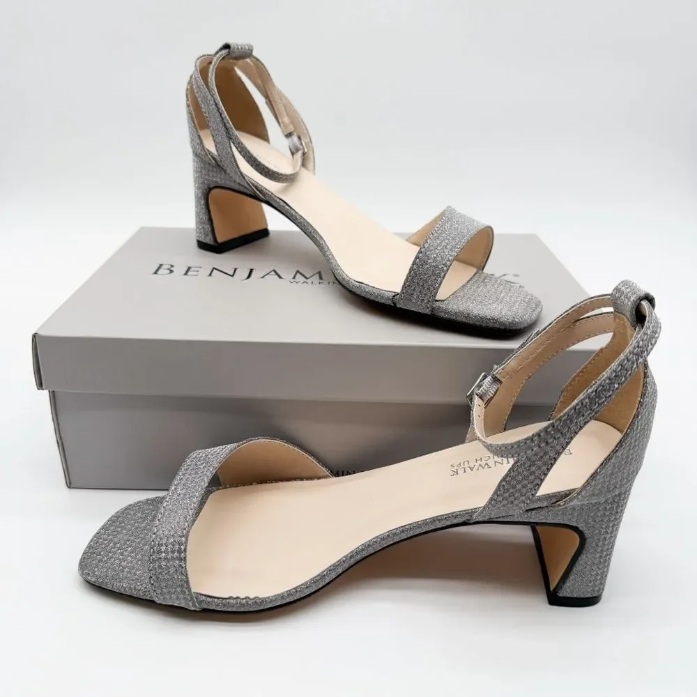 Touch Ups Lilibet Ankle Strap Dress Heeled Sandals Open Toe Silver 8.5 Wide NEW